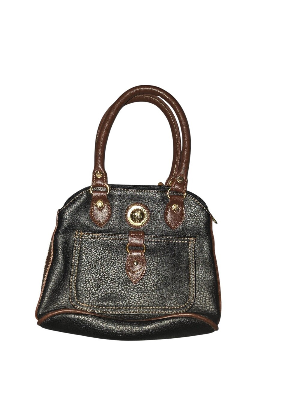 9/1/10. Chenson Black Pebbled Satchel with Brown Trim - Women's Satchel Handbag